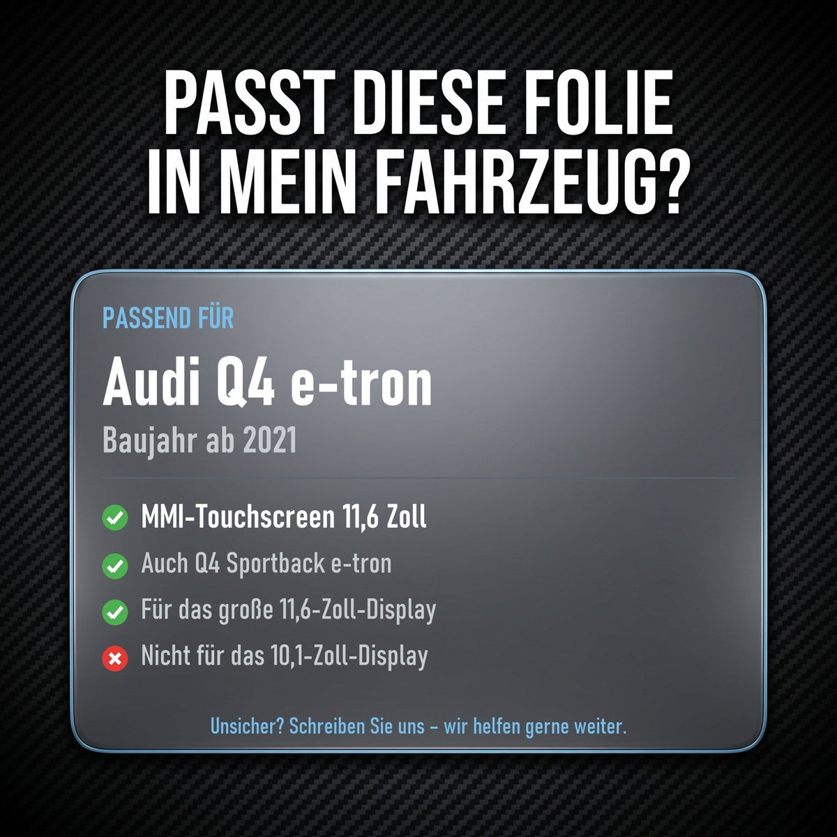 Displayschutzfolie Matt für Audi Q4 e-tron Sportback ab 2021 11,6 Zoll MMI Touch