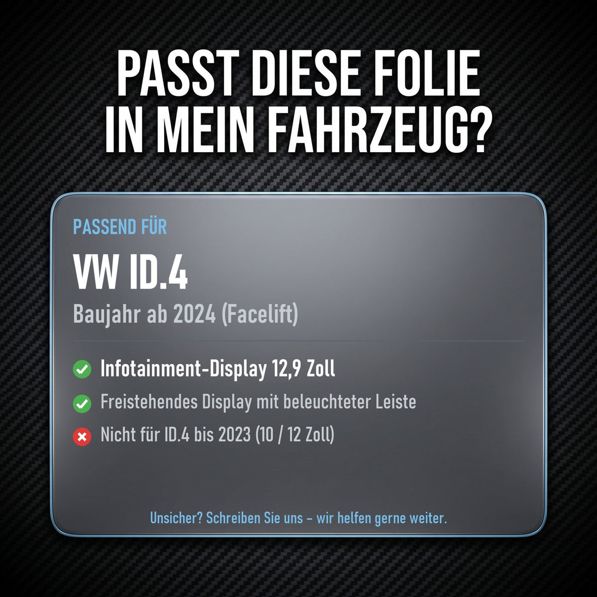 Displayschutzfolie Matt für VW ID.4 ab 2024 12,9 Zoll Navi Anti-Fingerprint