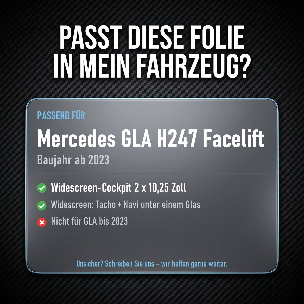 Displayschutzfolie Matt für Mercedes GLA H247 Facelift ab 2023 Widescreen 10,25