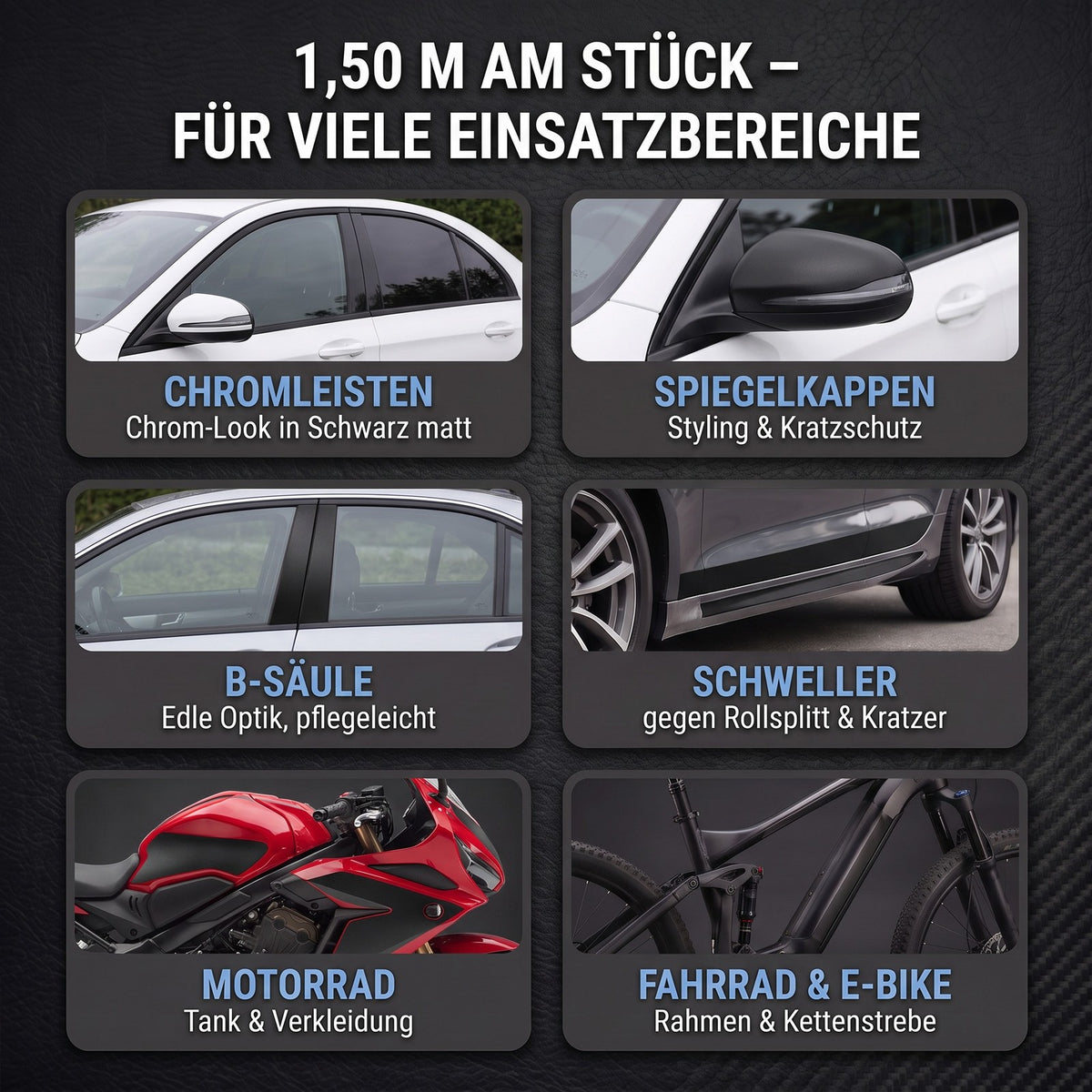 GD-Shield Lackschutzfolie 20cm x 1,50m Schwarz Matt Vinyl Luftkanäle Set