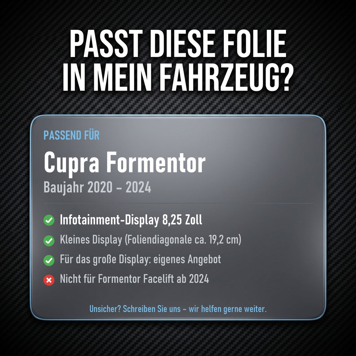 Displayschutzfolie Matt für Cupra Formentor 2020-2024 kleines Navi Display 8,25