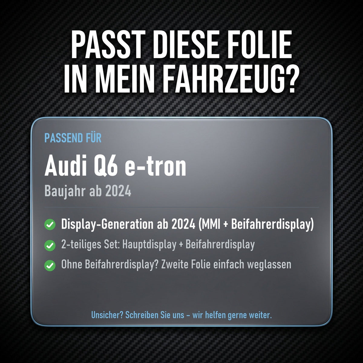 Displayschutzfolie Matt für Audi Q6 e-tron ab 2024 MMI + Beifahrerdisplay
