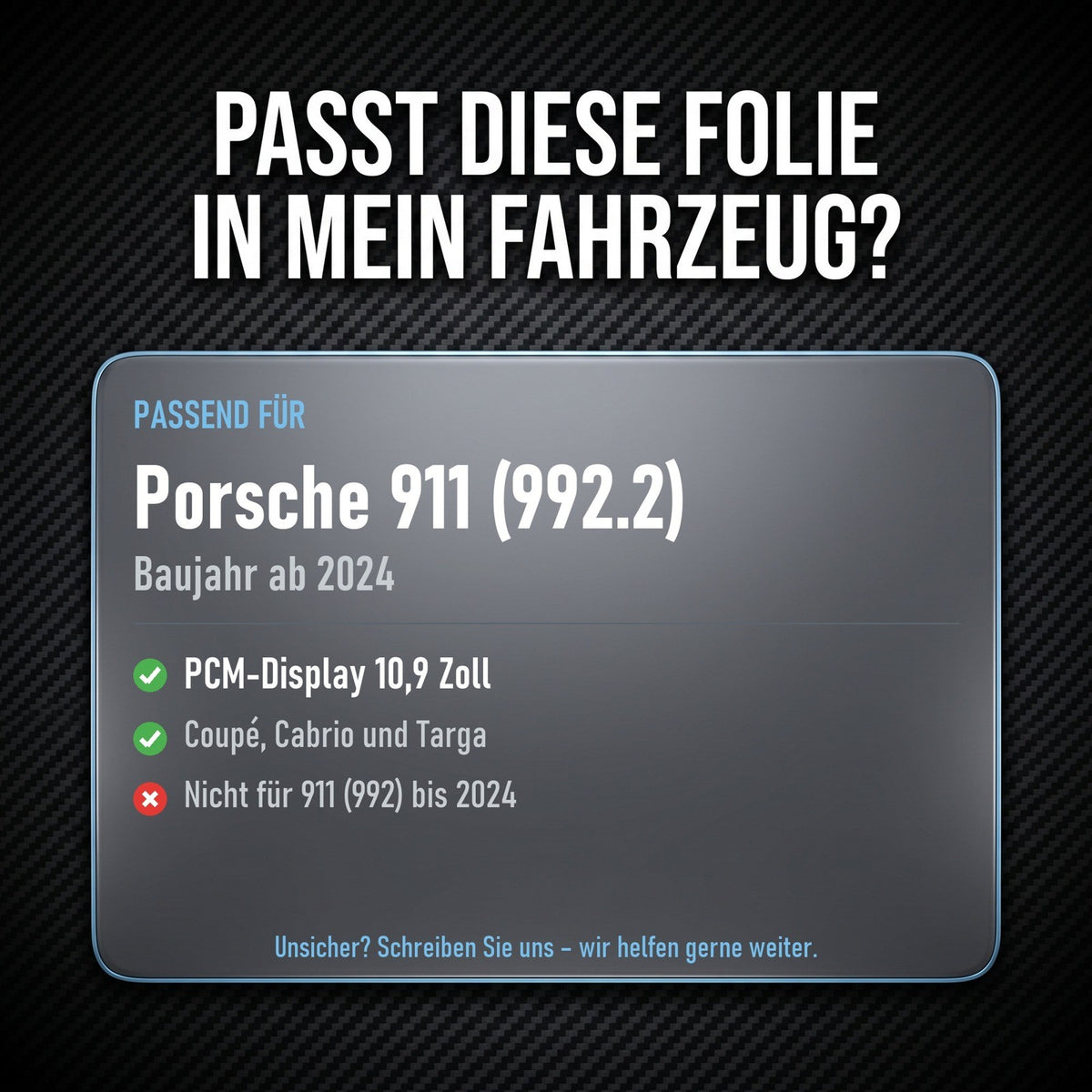 Displayschutzfolie Matt für Porsche 911 992.2 ab 2024 10,9 Zoll PCM Navi