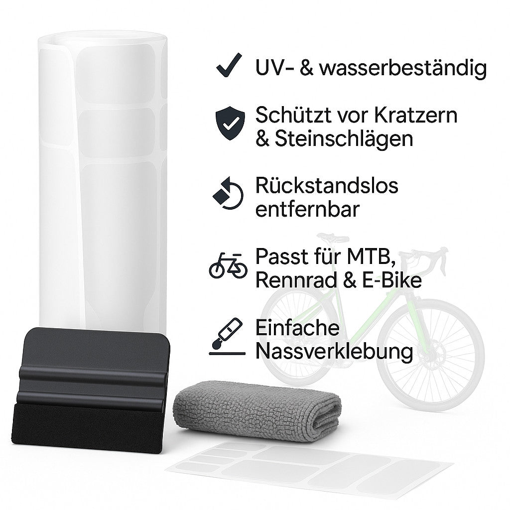 Fahrradrahmen Schutzfolie Set Transparent für MTB, E-Bike & Rennrad Kratzschutz