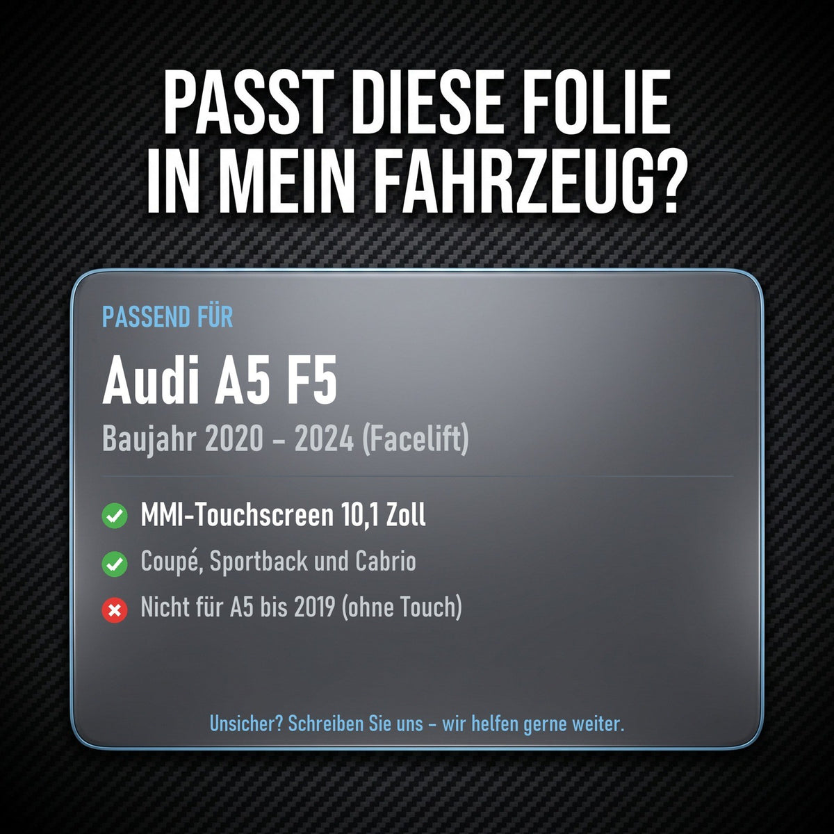 Displayschutzfolie Matt für Audi A5 F5 Facelift 2020-2024 10,1 Zoll MMI Touch