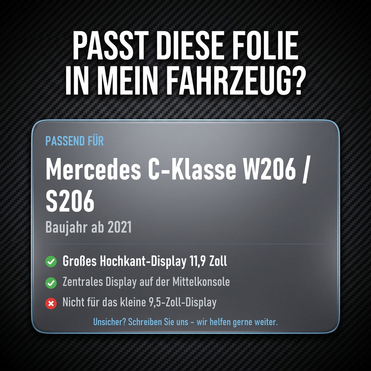 Displayschutzfolie Matt für Mercedes C-Klasse W206 S206 ab 2021 11,9 Zoll Navi
