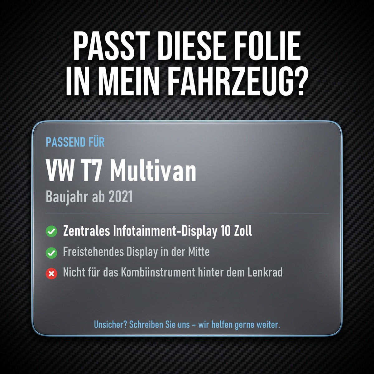 Displayschutzfolie Matt für VW T7 Multivan ab 2021 10 Zoll Navi Anti-Fingerprint