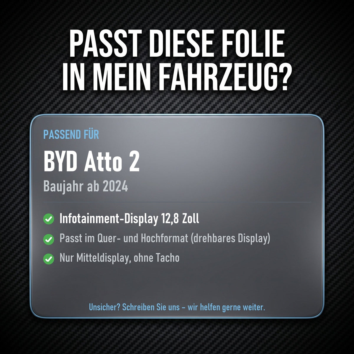 Displayschutzfolie Matt für BYD Atto 2 ab 2024 12,8 Zoll Navi Anti-Fingerprint