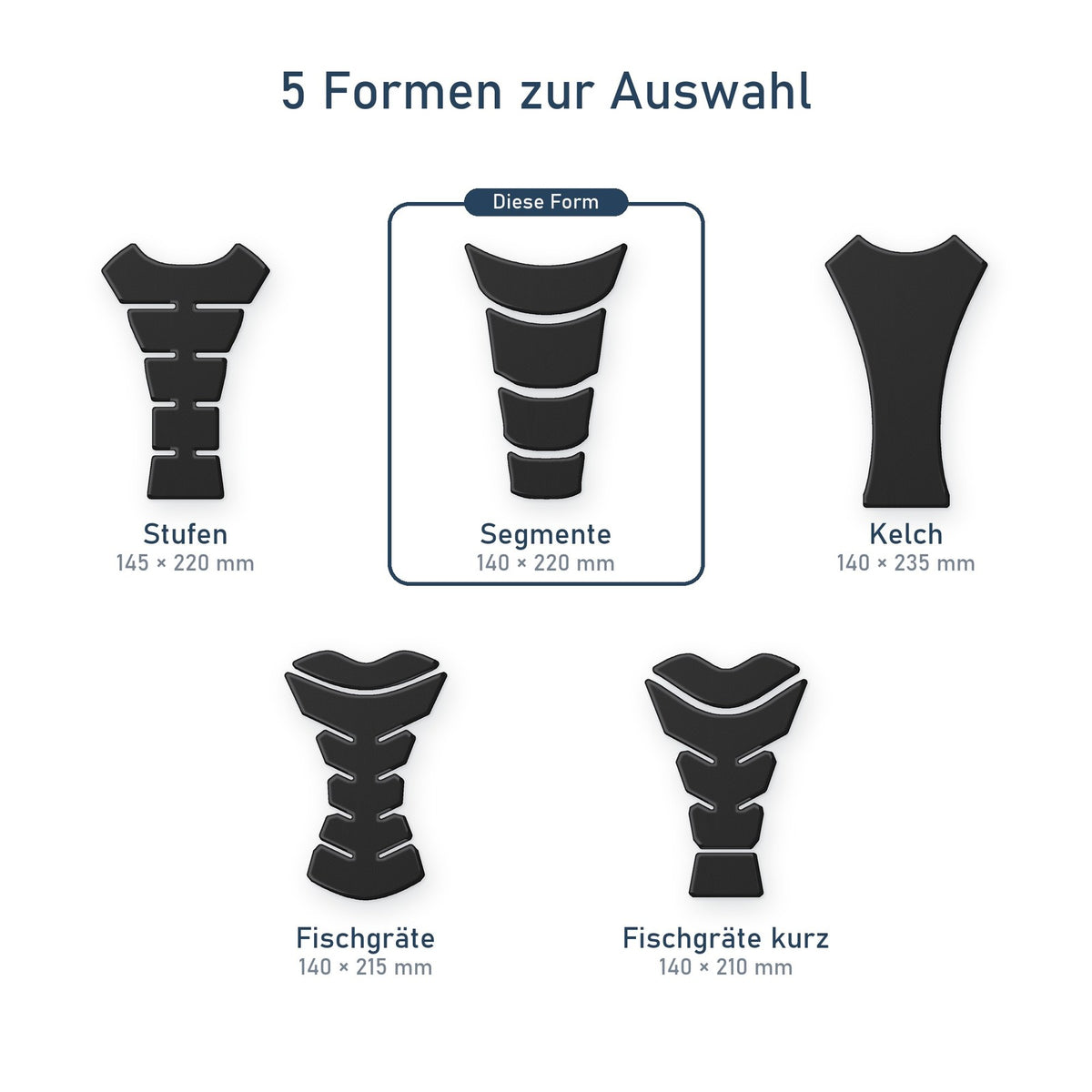Tankpad Motorrad Tankschutz Segmente 140x220 mm Schwarz Matt + Rakel Set