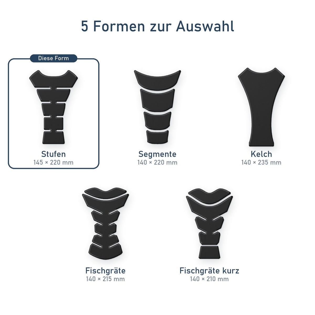 Tankpad Motorrad Tankschutz Stufen 145x220 mm Schwarz Matt + Rakel Set