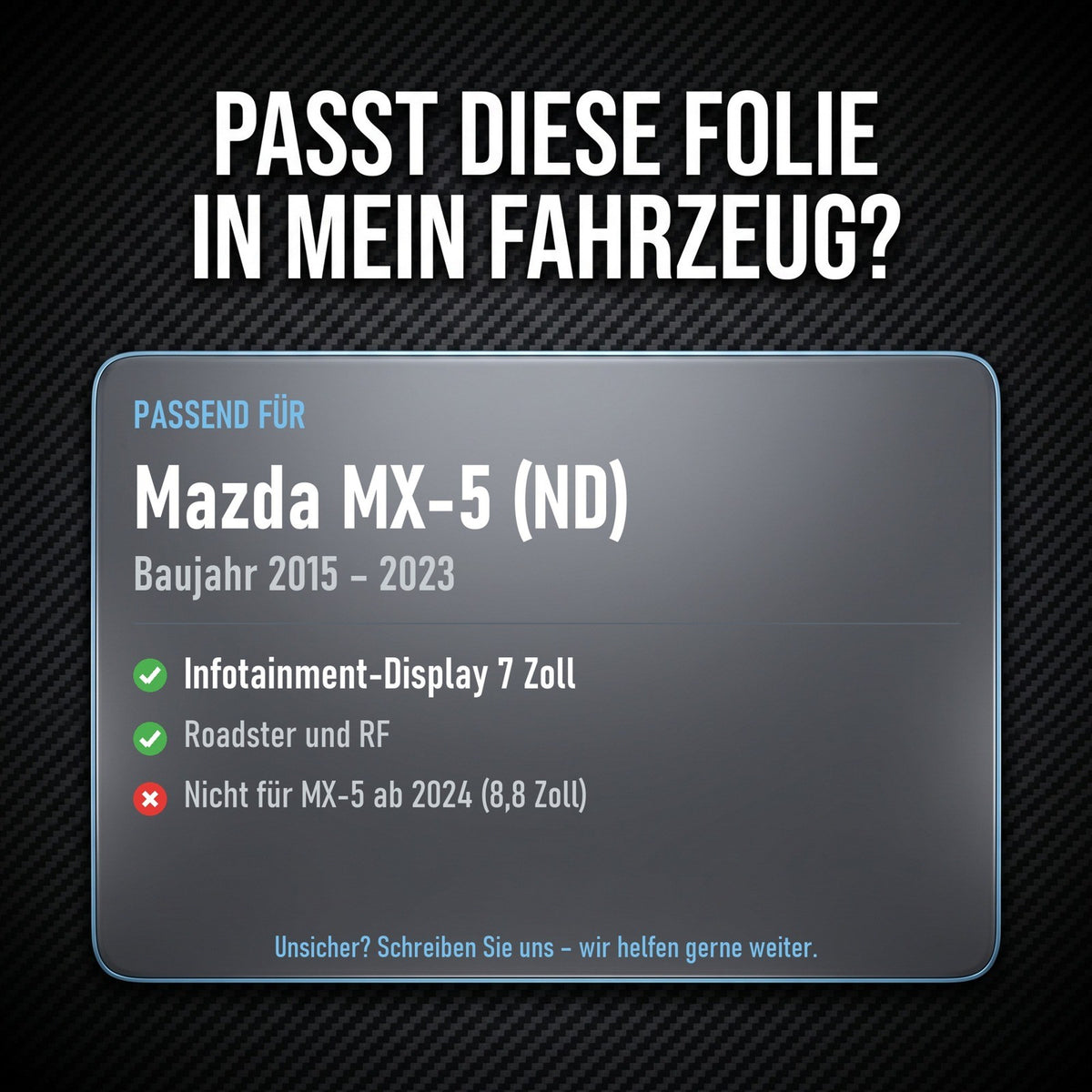 Displayschutzfolie Matt für Mazda MX-5 ND 2015-2023 7 Zoll Navi Anti-Fingerprint